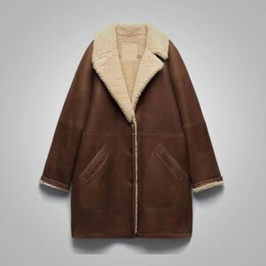 COPY - NWT Leather Shearling Coat, Brown - Size Small